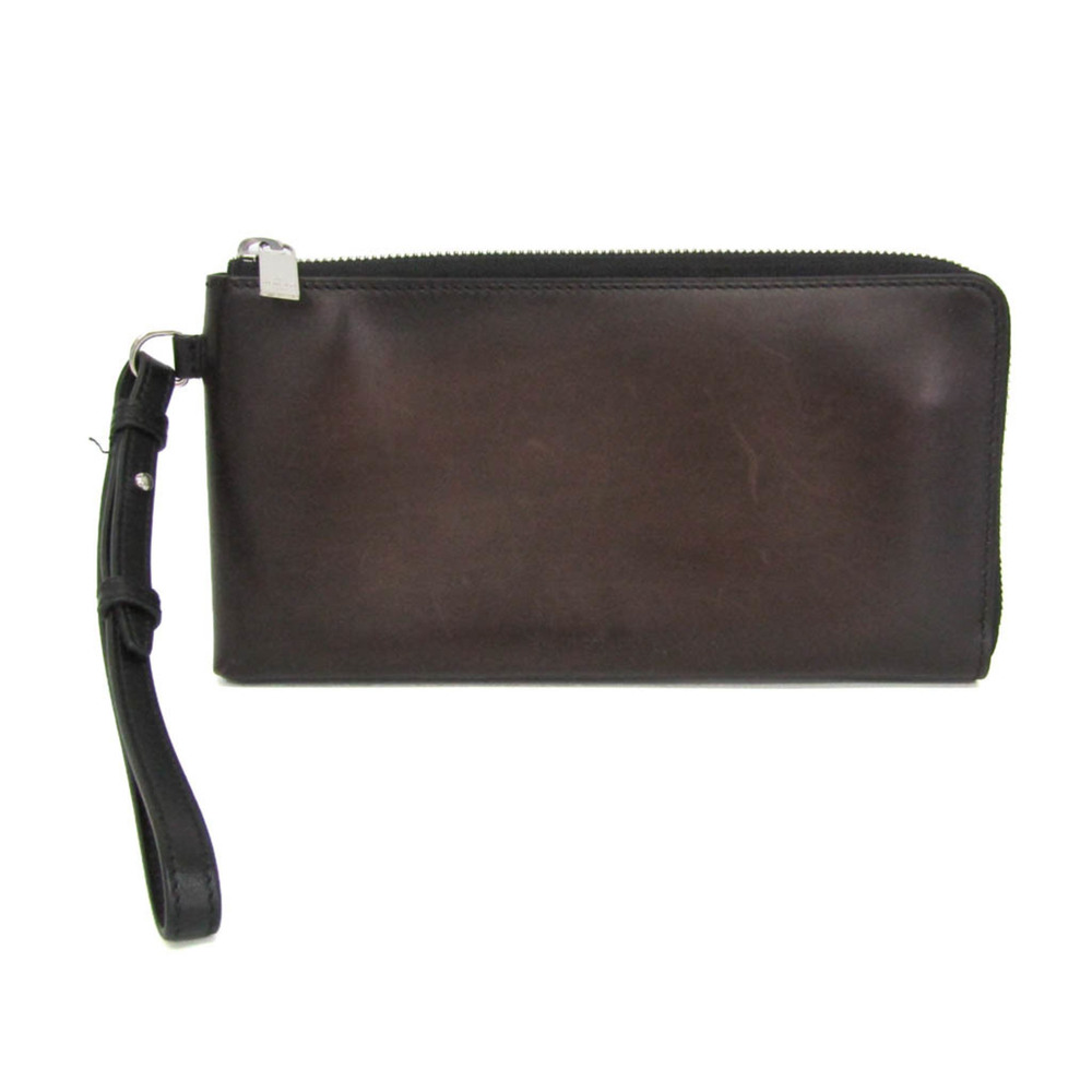 Berluti NINO L-shaped Zipper Small Pouch Men's Leather Pouch Dark Brown